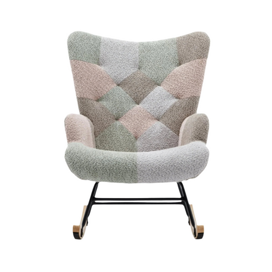 Modern Patchwork Accent Chair with Solid Wood