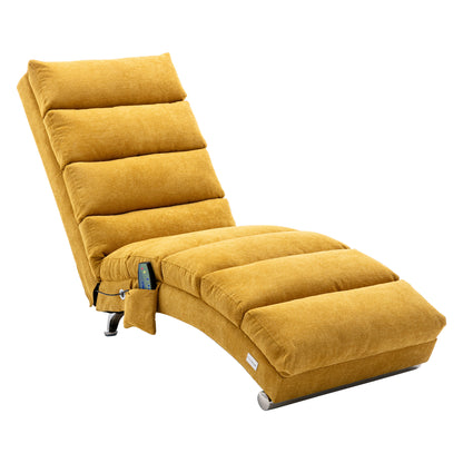 COOLMORE Linen Massage Chaise Lounge Indoor with Remote Control,Ergonomic Electric Massage Long Lounger with 5 Modes for Office, Living Room,Bedroom (Mustard)