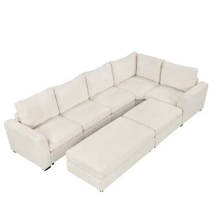 121.3" Sectional Couch Sofa Bed Modular Sofa with Two Movable Ottomans for Living Room (Old SKU:N719S001640A), Beige