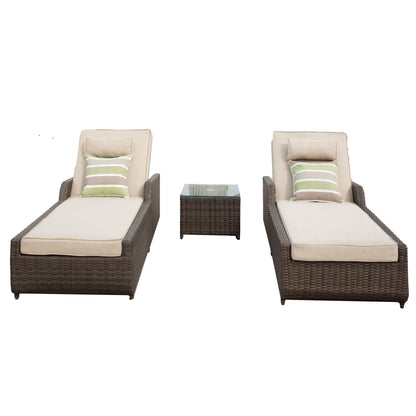 Backrest Rattan Chaise Lounge Set with Cushions