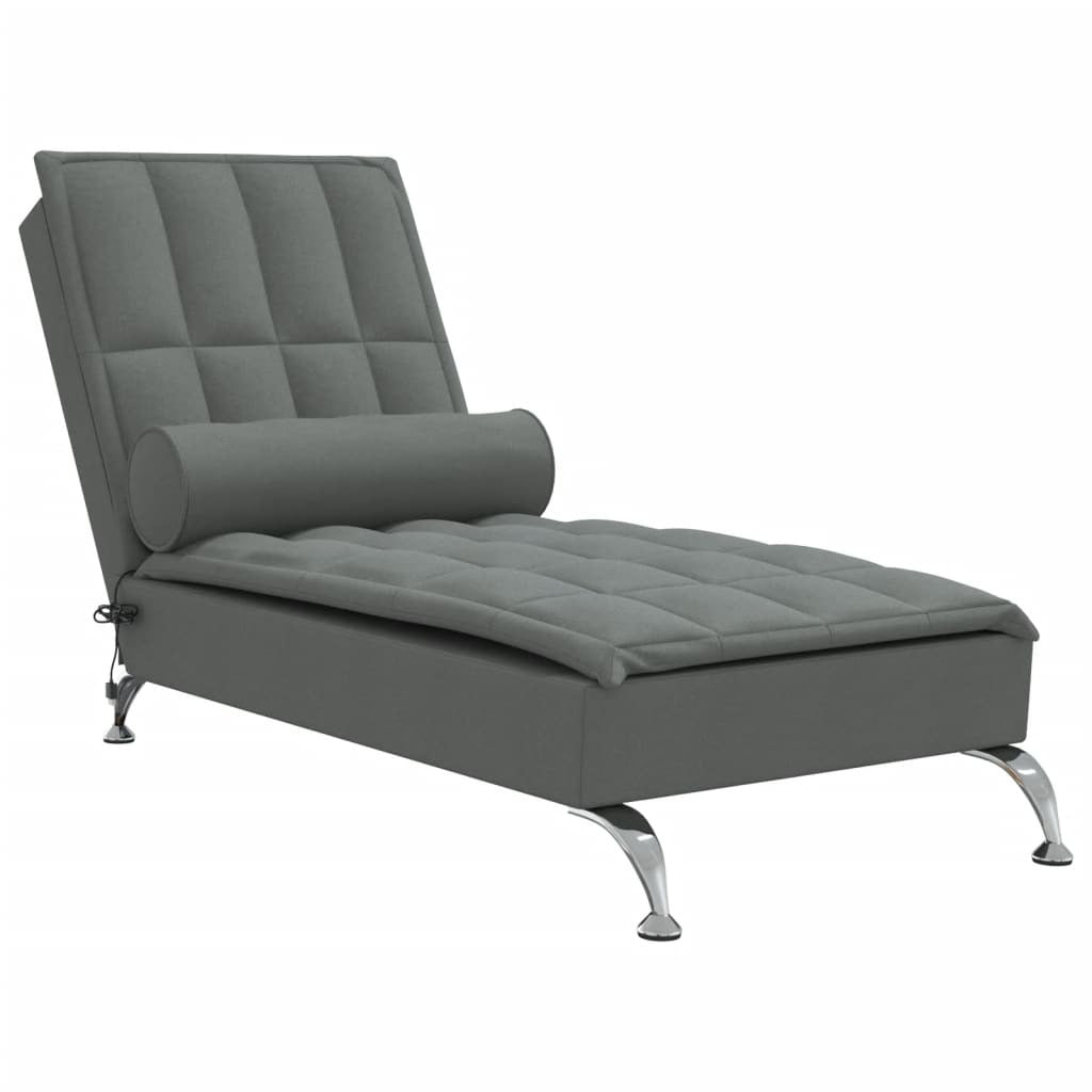 Massage Chaise Lounge with Bolster Dark Gray Fabric