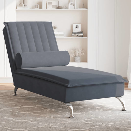 Massage Chaise Lounge with Bolster Dark Gray Velvet