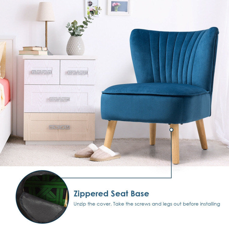 Modern Armless Velvet Accent Chair with Wood Legs