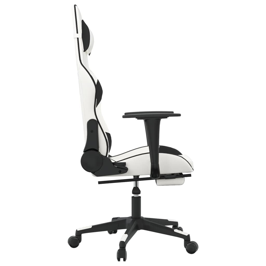 Gaming Chair with Footrest White and Black Faux Leather