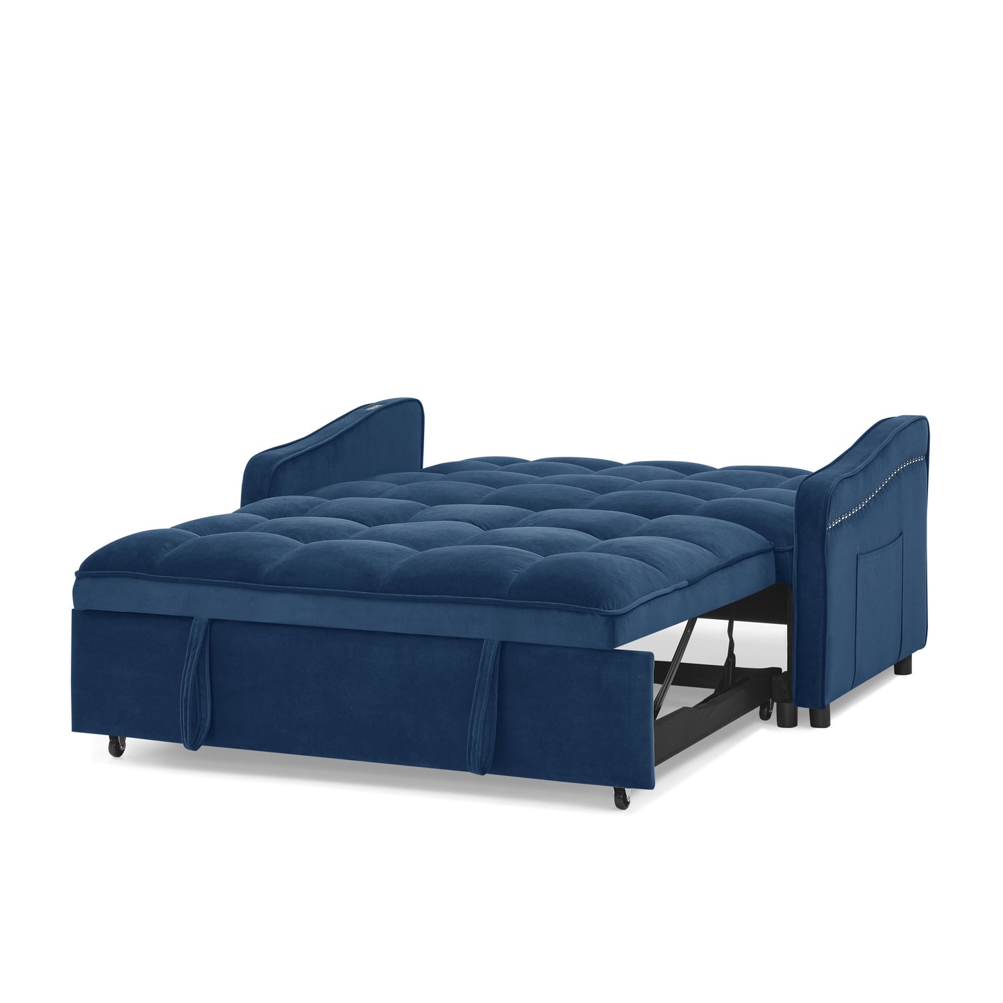 Loveseats Sofa Bed with Pull-out Bed,Adjsutable Back and Two Arm Pocket,TypeC and USB Charging with Copper nail,Blue (47"x53"x31")