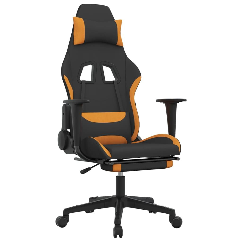 Massage Gaming Chair with Footrest Black and Orange Fabric