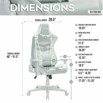 Techni Sport TS86 Ergonomic Pastel Gaming Chair, Mint