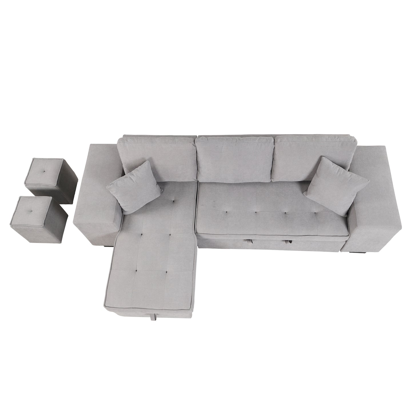 104.5" Pull Out Sleeper Sofa Reversible L-Shape 3 Seat Sectional Couch with Storage Chaise and 2 Stools for Living Room Furniture Set,Gray