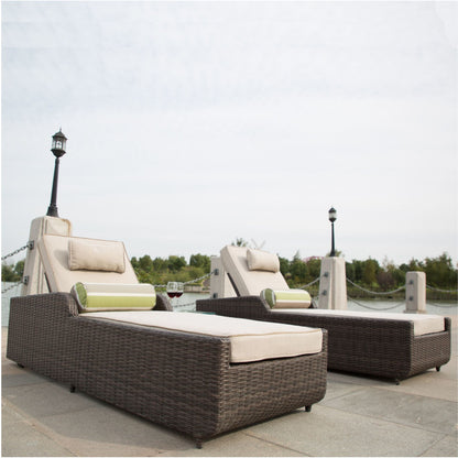 Backrest Rattan Chaise Lounge Set with Cushions