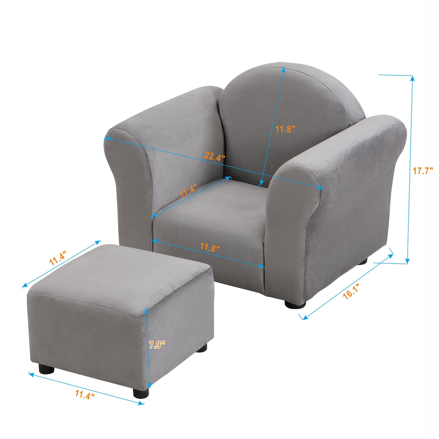 Kids Chair, Kids Upholstered Couch with ottoman