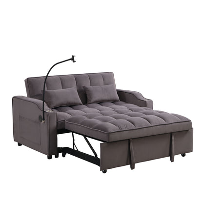 Modern Velvet Loveseat Futon Sofa Couch w/Pullout Bed,Small Love Seat Lounge Sofa with adjustable Reclining Backrest,Toss Pillows, Pockets,Furniture for Living Room,3 in 1 Convertible Sleeper Sofa Bed