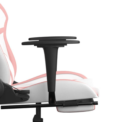 Massage Gaming Chair with Footrest White&Pink Faux Leather