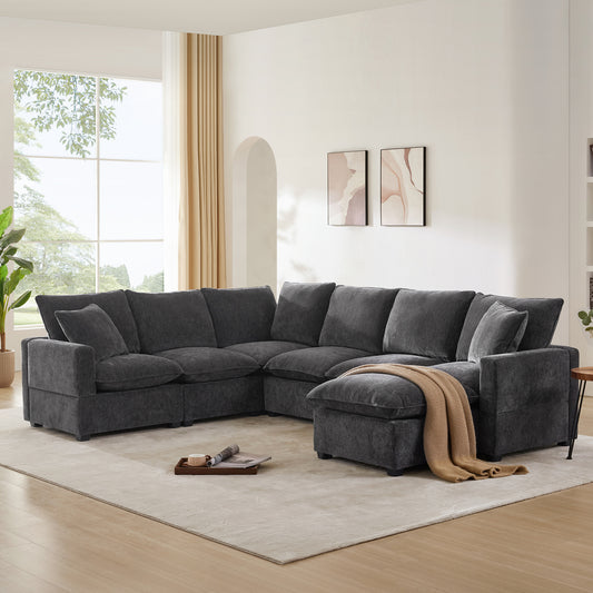 [VIDEO provided] [New] 110*84" Modern U Shape Modular Sofa, 7 Seat Chenille Sectional Couch Set with 2 Pillows Included, Freely Combinable Indoor Funiture for Living Room, Apartment, Office, 2 Colors