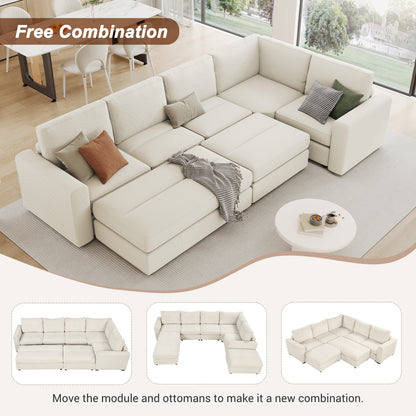 121.3" Sectional Couch Sofa Bed Modular Sofa with Two Movable Ottomans for Living Room (Old SKU:N719S001640A), Beige