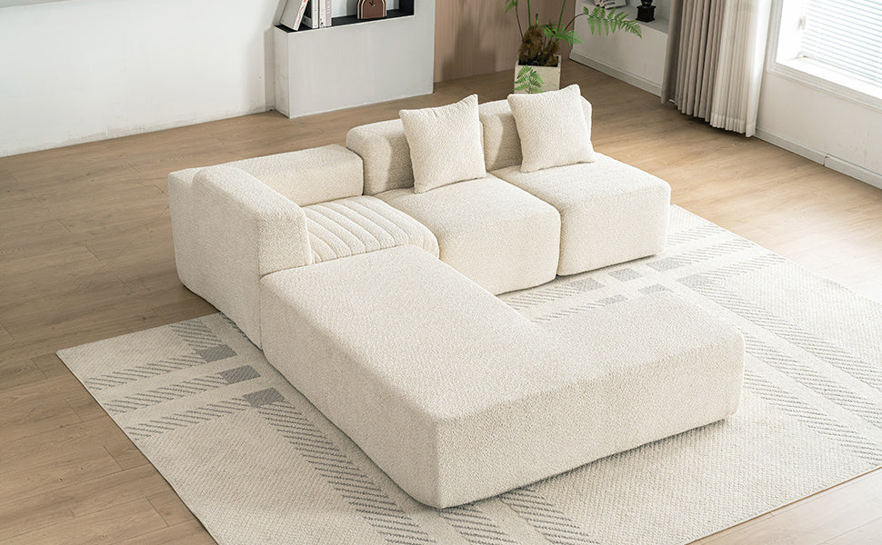 116.5" Sectional Sofa Full-compressed Sofa Couch Free-combined Sofa for Living Room, Beige