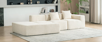 116.5" Sectional Sofa Full-compressed Sofa Couch Free-combined Sofa for Living Room, Beige