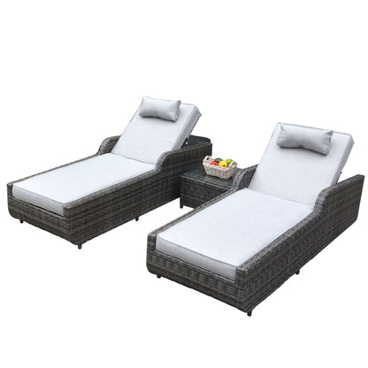 Backrest Rattan Chaise Lounge Set with Cushions