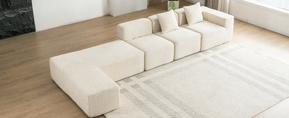 116.5" Sectional Sofa Full-compressed Sofa Couch Free-combined Sofa for Living Room, Beige