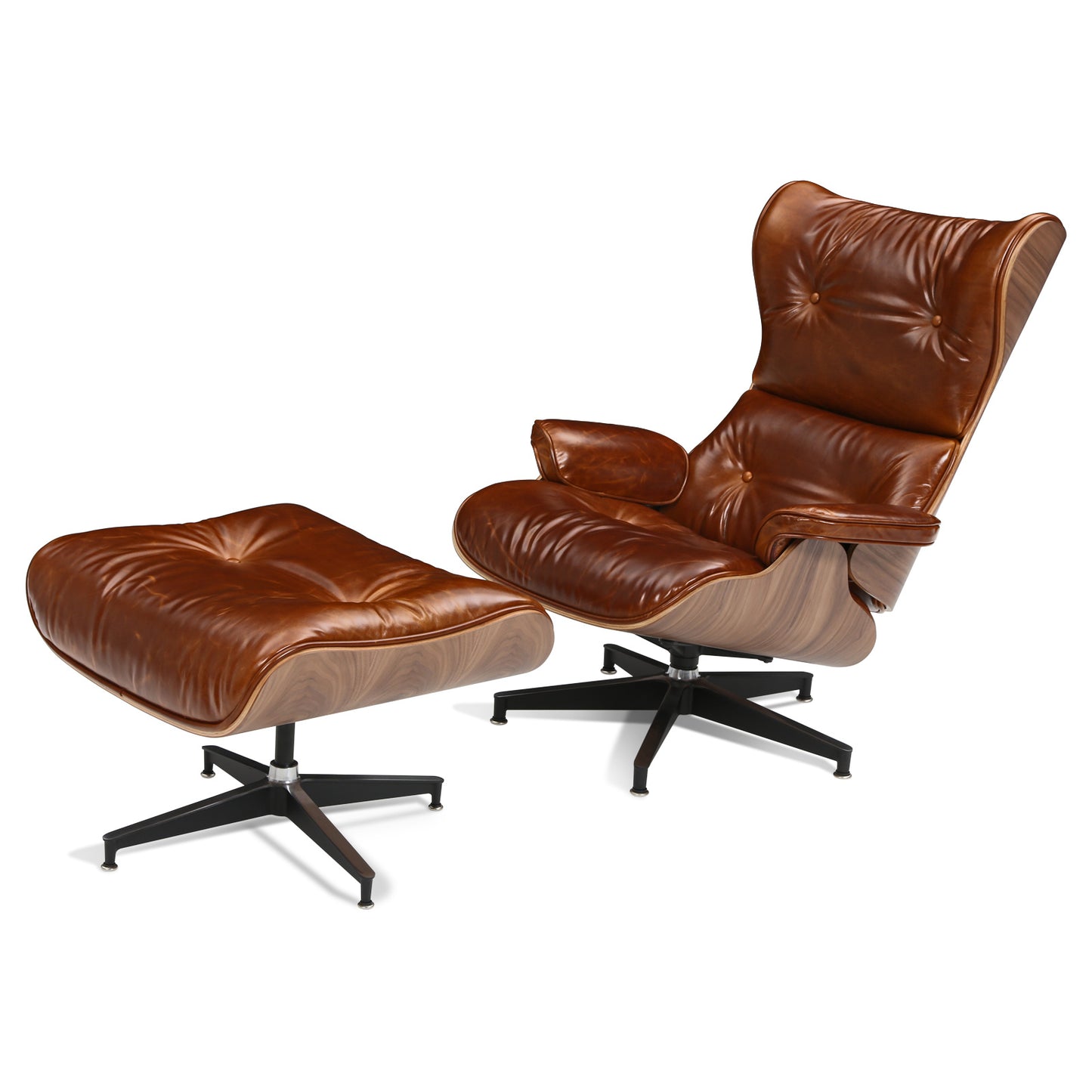 UPGRADE Mid century high back lounge chair with ottoman stool for Living Room Genuine Leather Club Chair