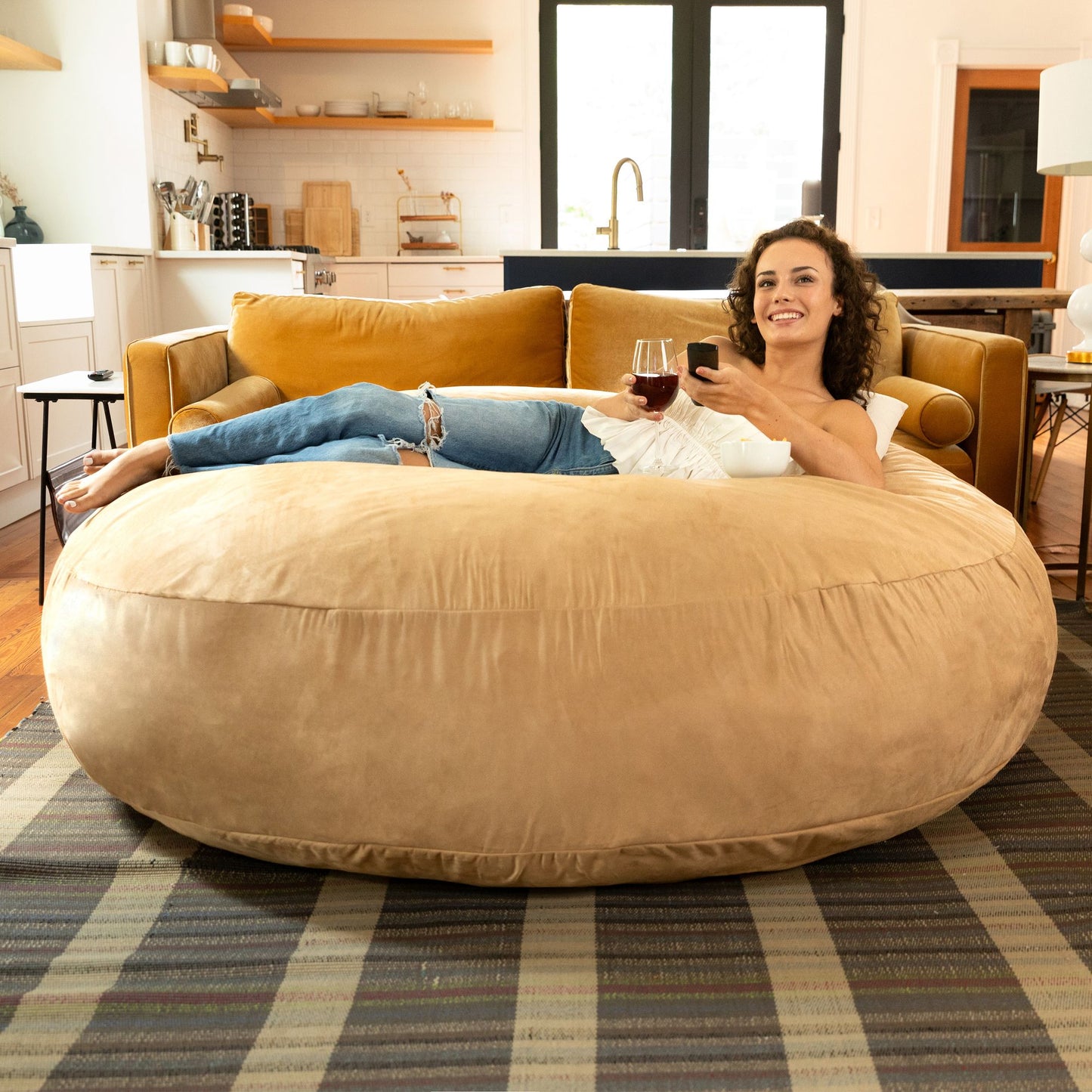 Jaxx 6 ft Cocoon - Large Bean Bag Chair for Adults, Camel