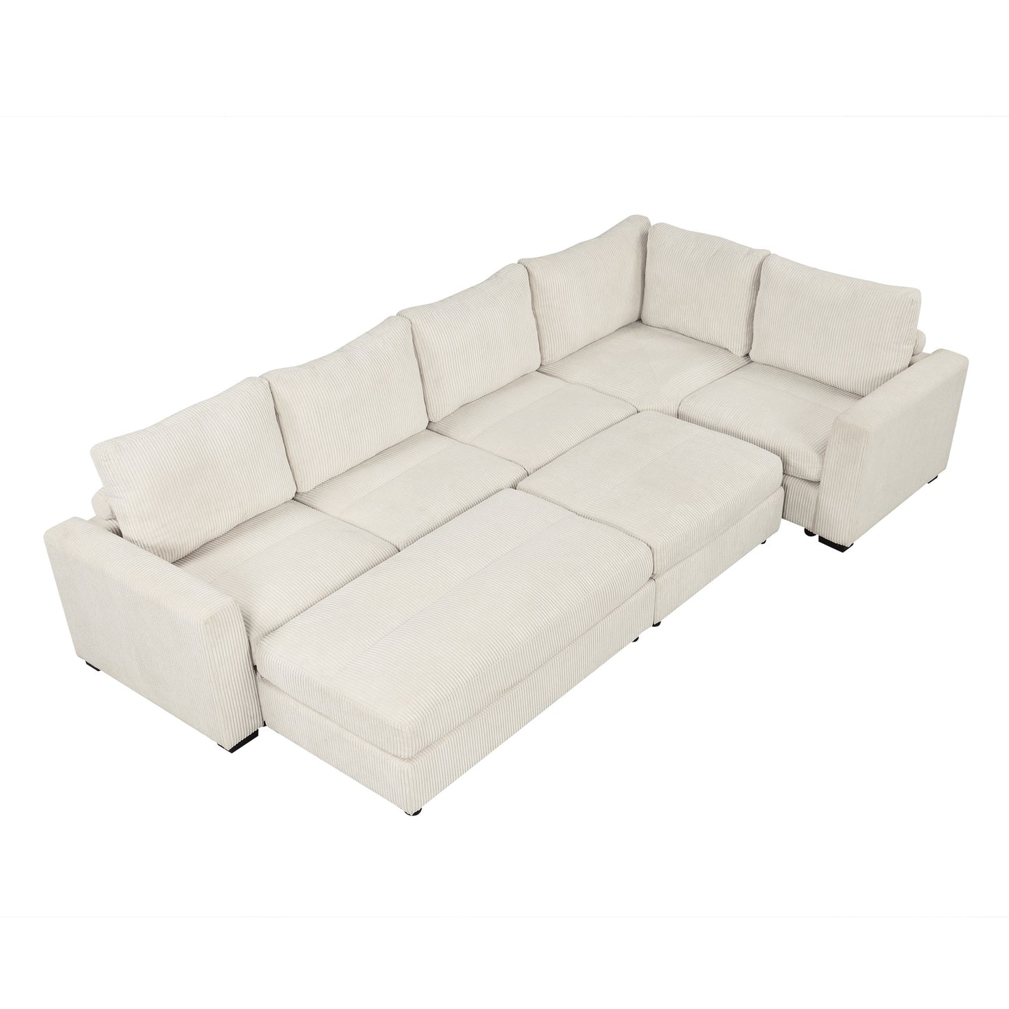 121.3" Sectional Couch Sofa Bed Modular Sofa with Two Movable Ottomans for Living Room (Old SKU:N719S001640A), Beige