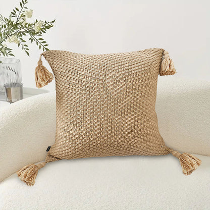 SOGA 50CM Light Brown Pillow with Tassel Accents, Rizzy Transitional Cover Throw Pillow