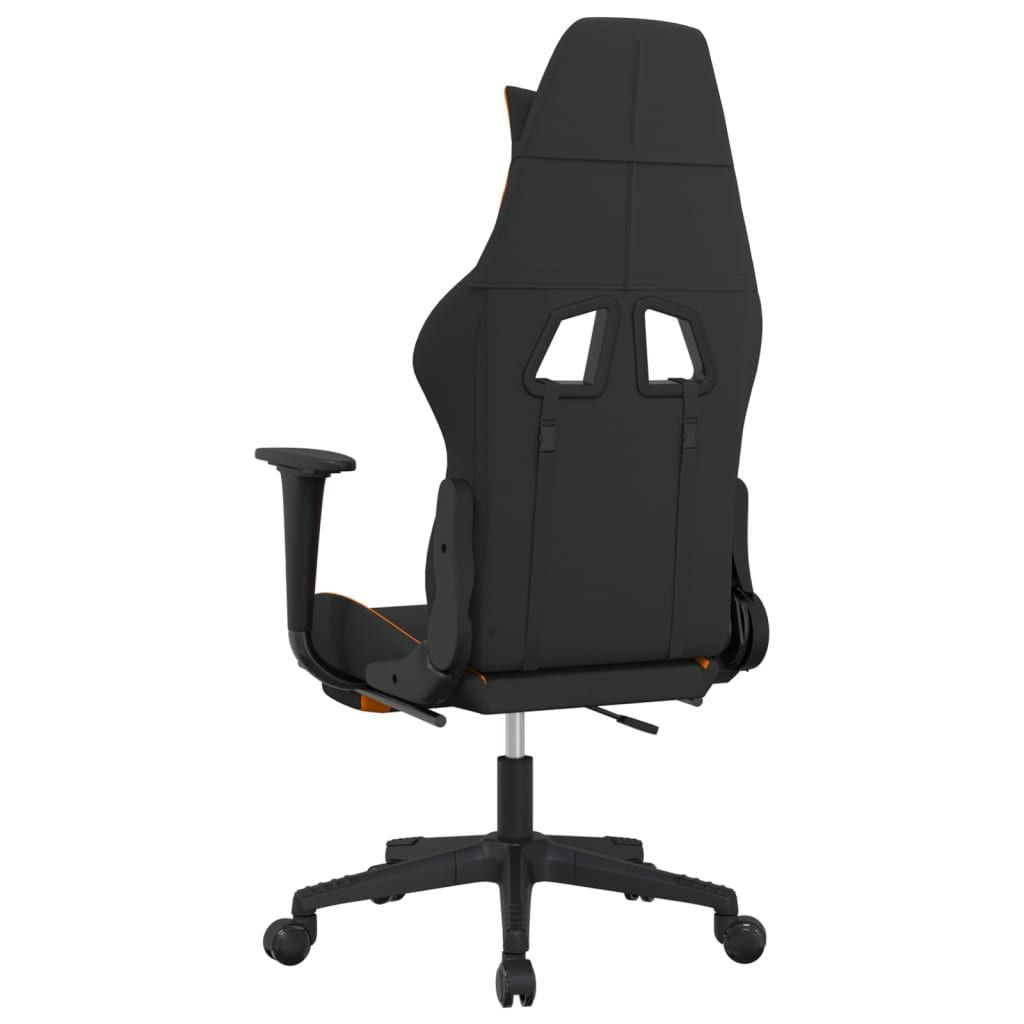 Massage Gaming Chair with Footrest Black and Orange Fabric