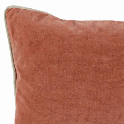 Rectangular Fabric Throw Pillow with Solid Color and Piped Edges, Terra Cota