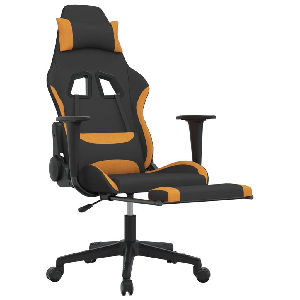 Massage Gaming Chair with Footrest Black and Orange Fabric