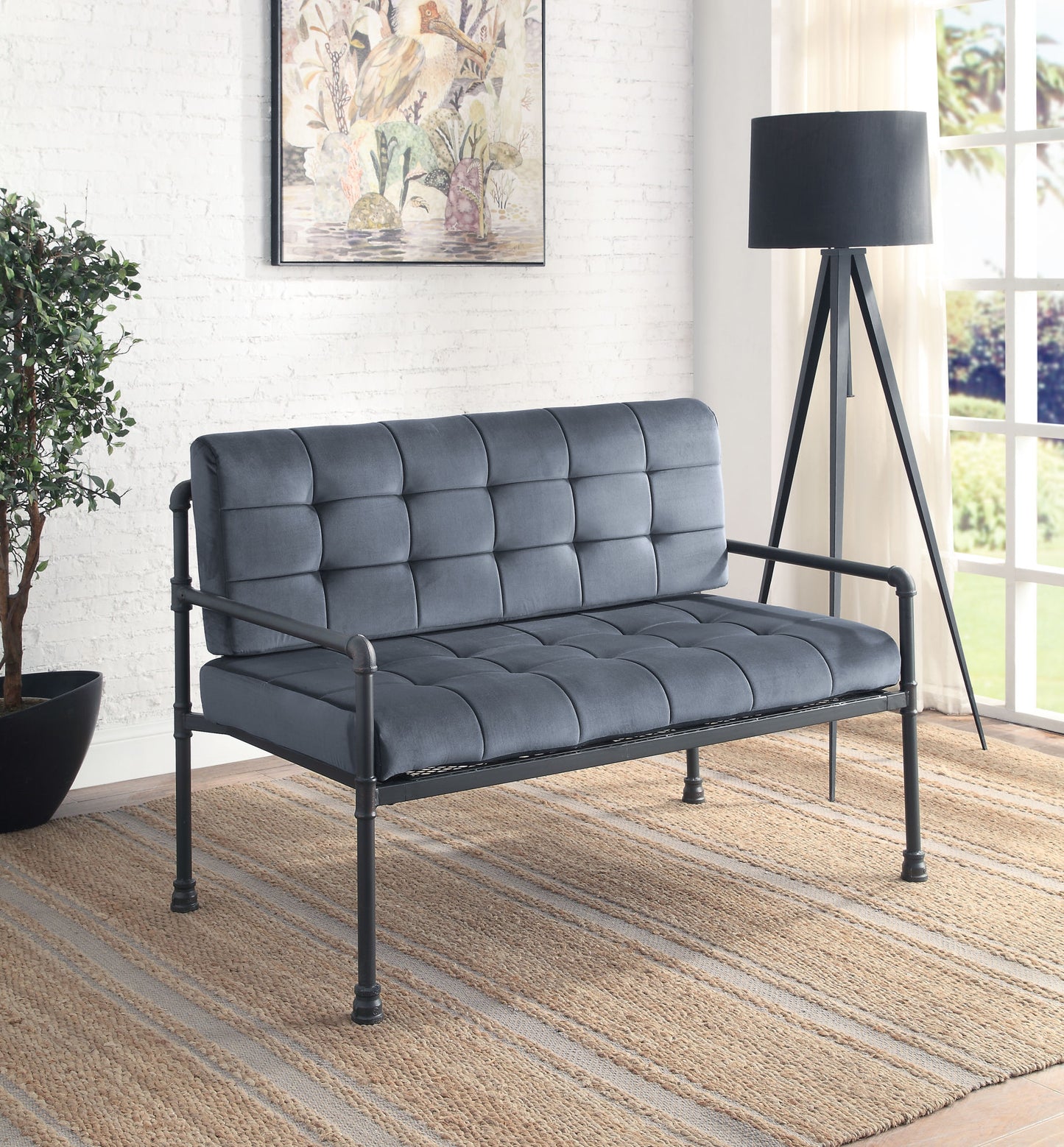 ACME Brantley Loveseat in Gray Velvet & Sandy Gray Finish