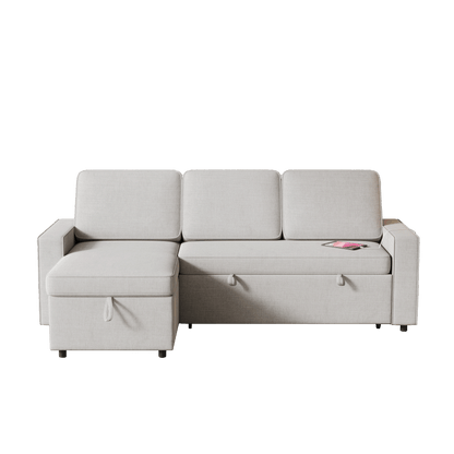 85.8" Pull Out Sleeper Sofa L-Shaped Couch Convertible Sofa Bed with Storage Chaise And Storage Racks,With USB Port And T-pyce Port