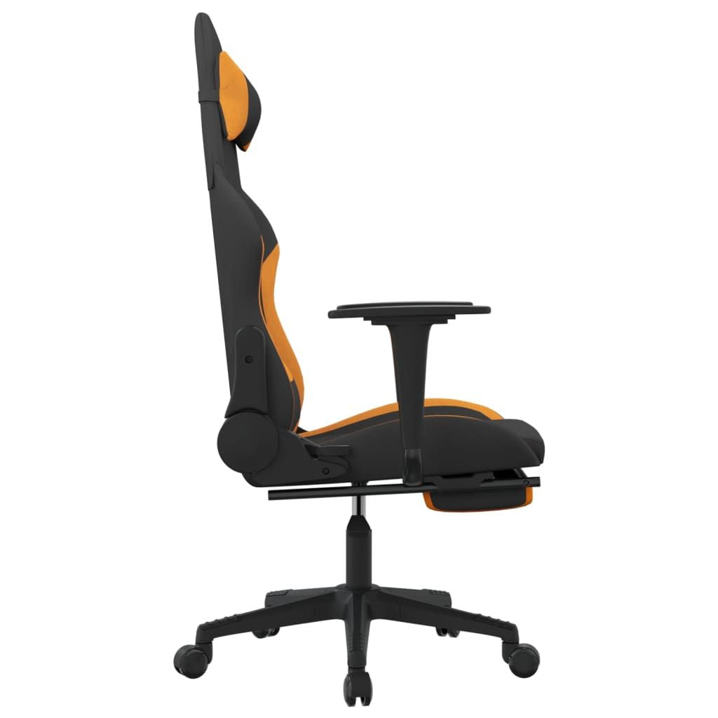 Massage Gaming Chair with Footrest Black and Orange Fabric