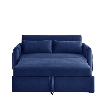 55" Modern Convertible Sofa Bed with 2 Detachable Arm Pockets; Velvet Loveseat Sofa with Pull Out Bed; 2 Pillows and Living Room Adjustable Backrest; Grid Design Armrests