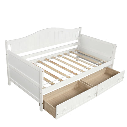 Twin Wooden Daybed with 2 drawers, Sofa Bed for Bedroom Living Room,No Box Spring Needed,White