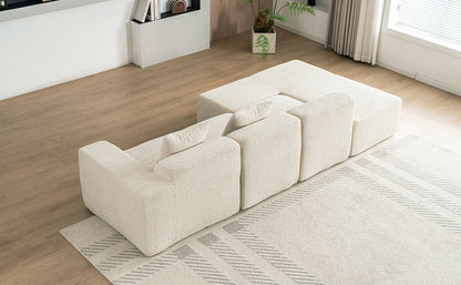 116.5" Sectional Sofa Full-compressed Sofa Couch Free-combined Sofa for Living Room, Beige