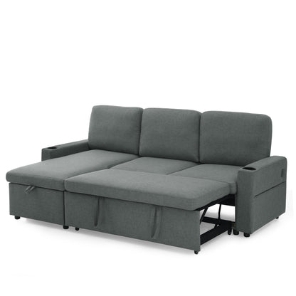 Linen Upholstered Sleeper Sectional Sofa