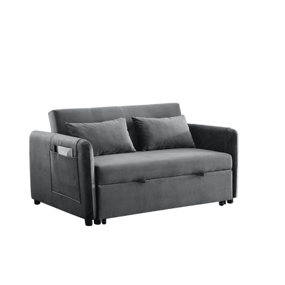 Convertible Sofa Bed, 3-in-1 Versatile Velvet Double Sofa with Pullout Bed, Seat with Adjustable Backrest, Lumbar Pillows, and Living Room Side Pockets, 54 Inch, Grey