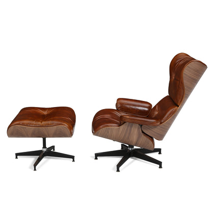 UPGRADE Mid century high back lounge chair with ottoman stool for Living Room Genuine Leather Club Chair