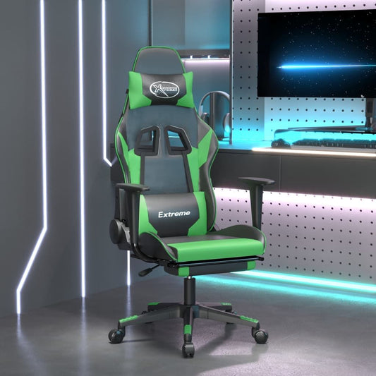 Gaming Chair with Footrest Black and Green Faux Leather