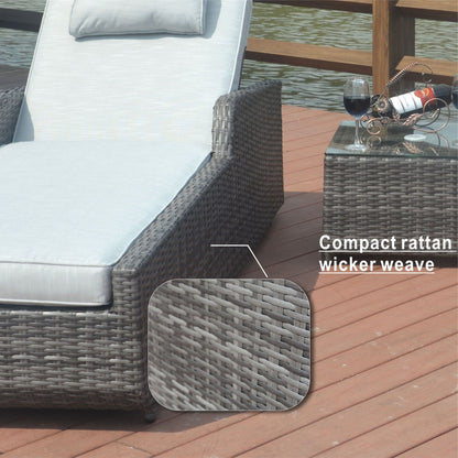 Backrest Rattan Chaise Lounge Set with Cushions