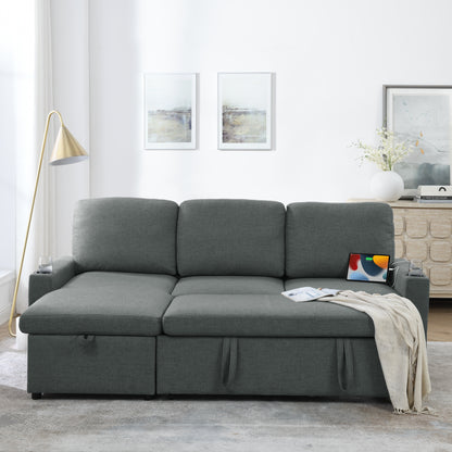 Linen Upholstered Sleeper Sectional Sofa