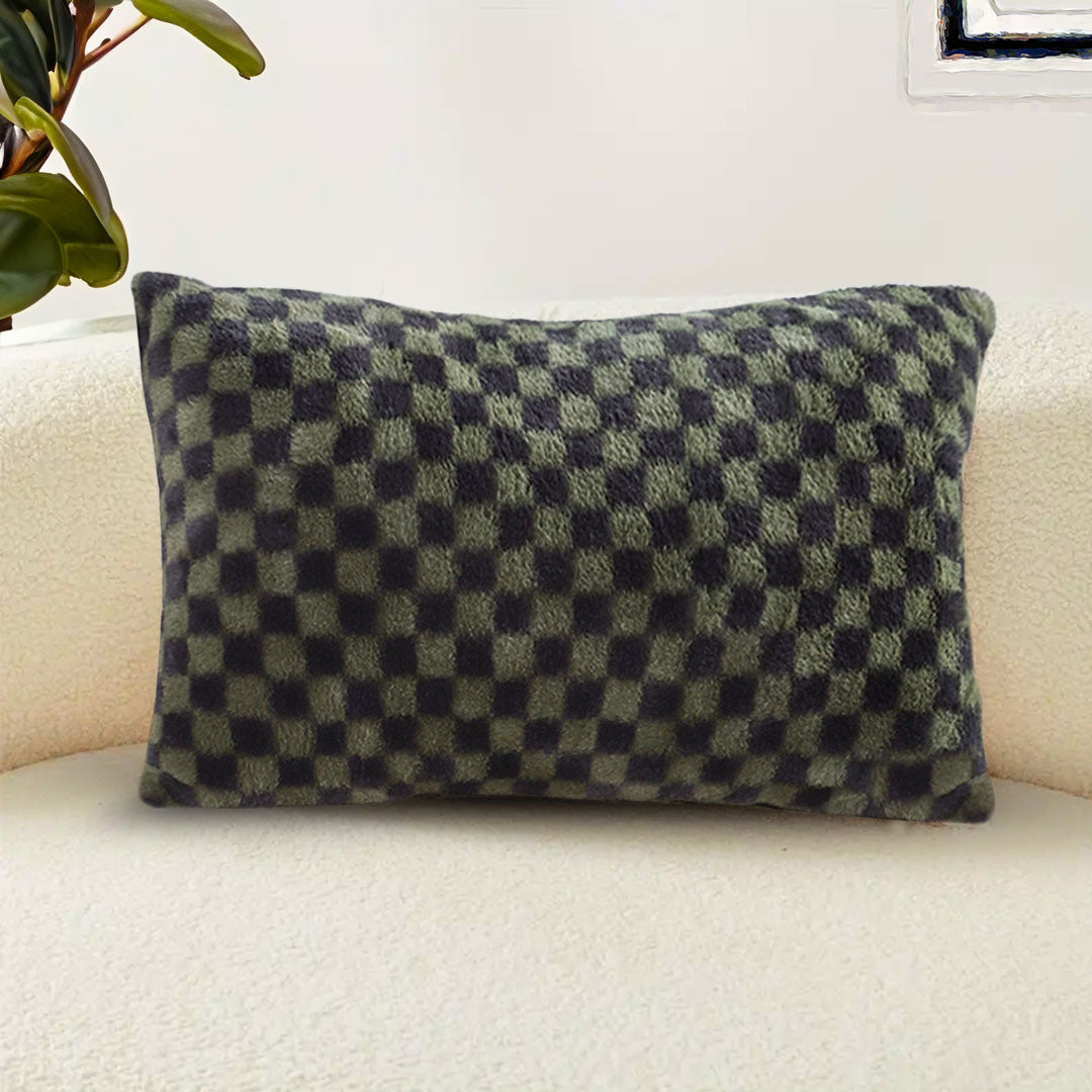 SOGA 2X 30cm Urban Light Luxury Dark Green Checkered Lumbar Throw Pillow