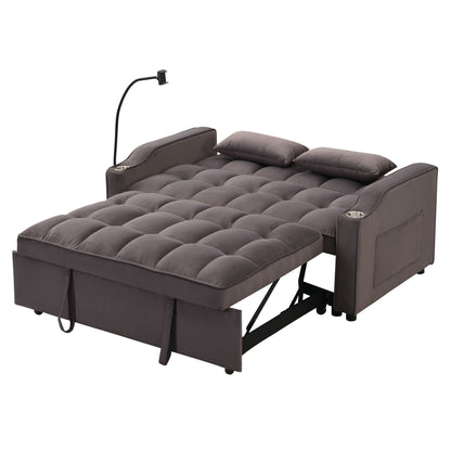 Modern Velvet Loveseat Futon Sofa Couch w/Pullout Bed,Small Love Seat Lounge Sofa with adjustable Reclining Backrest,Toss Pillows, Pockets,Furniture for Living Room,3 in 1 Convertible Sleeper Sofa Bed