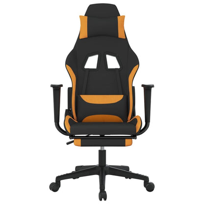 Massage Gaming Chair with Footrest Black and Orange Fabric