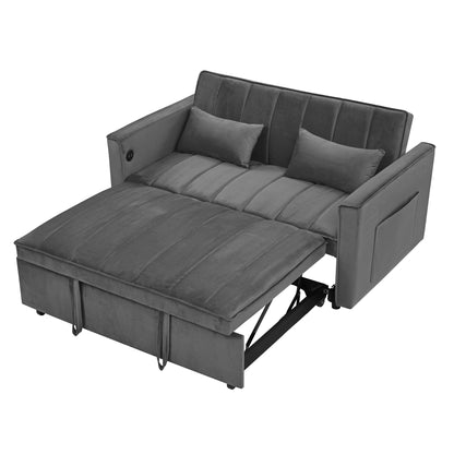 54.33 inch versatile foldable sofa bed in 3 lengths, modern sofa sofa sofa velvet pull-out bed, adjustable back (GRAY)