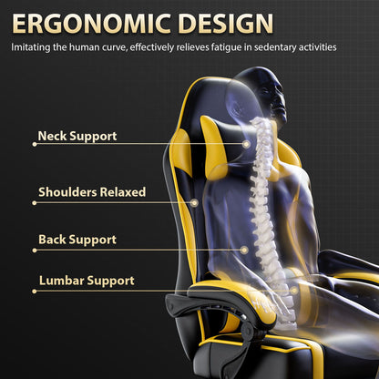 Video Game Chairs for Adults, PU Leather Gaming Chair with Footrest, 360°Swivel Adjustable Lumbar Pillow Gamer Chair, Comfortable Computer Chair for Heavy People