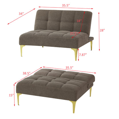 Convertible sofa bed single chair futon with gold metal legs teddy fabric