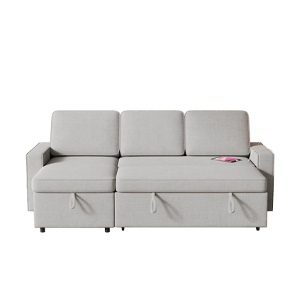 85.8" Pull Out Sleeper Sofa L-Shaped Couch Convertible Sofa Bed with Storage Chaise And Storage Racks,With USB Port And T-pyce Port