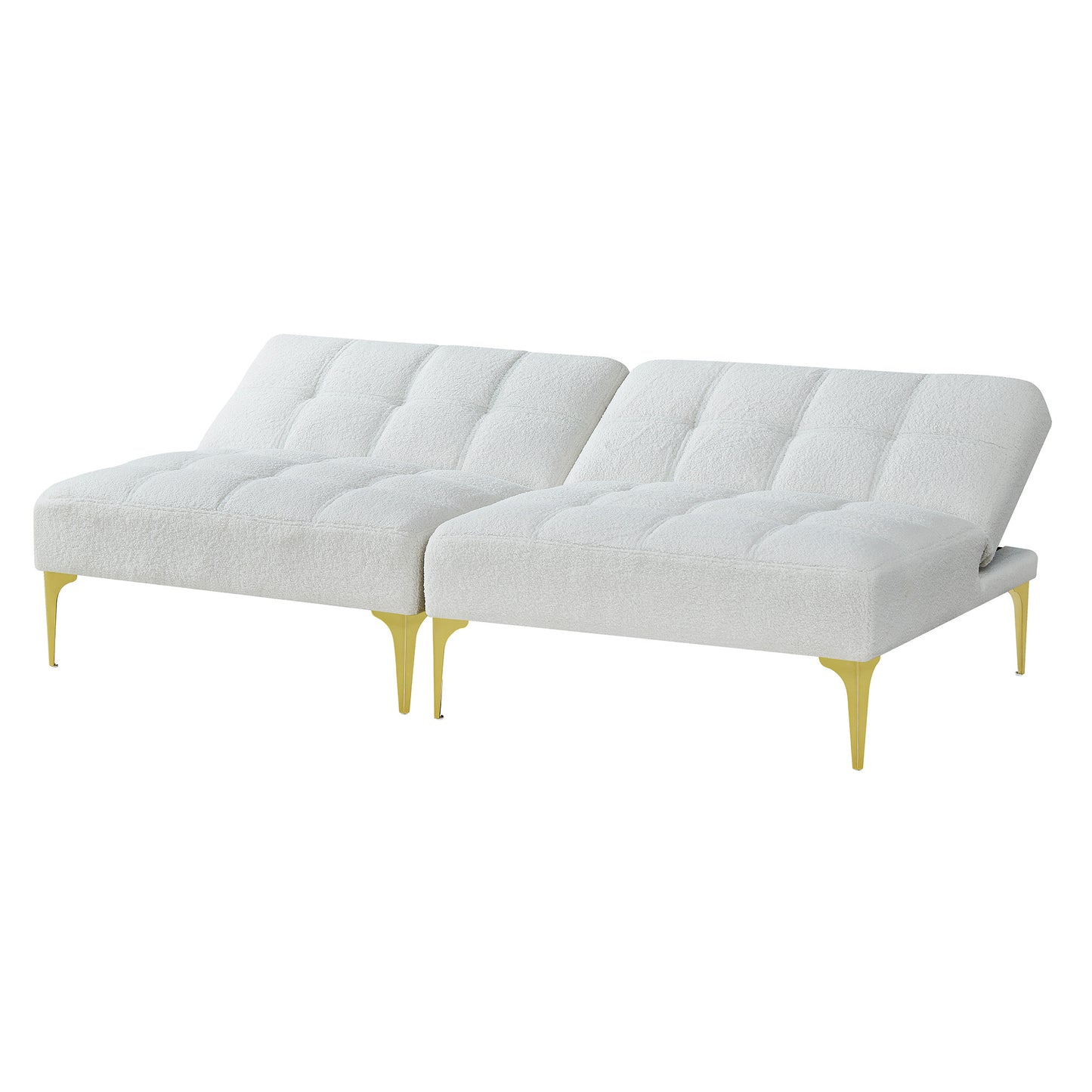 Convertible sofa bed futon with gold metal legs teddy fabric