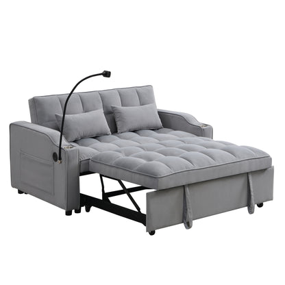 Modern Velvet Loveseat Futon Sofa Couch w/Pullout Bed,Small Love Seat Lounge Sofa with adjustable Reclining Backrest,Toss Pillows, Pockets,Furniture for Living Room,3 in 1 Convertible Sleeper Sofa Bed